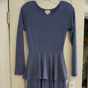 NEW Lularoe GEORGIA Solid Periwinkle Blue LLR X-SMALL Women Ruffle Dress NWT